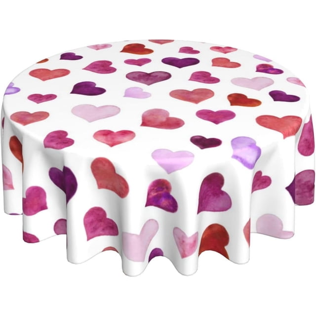 Valentines Tablecloth Round 70 Inch,Colorful Love Heart Table Cloth,Stain Resistance Polyester Memorial Day Table Covers for Kitchen Dining,Small Tablecloth for Parties Picnic