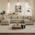 thumbnail image 3 of Wiilayok 130" Corduroy U-Shaped Modular Sectional Sofa 6-Seat Cloud Fluffy Couch Set for Living Room with Ottoman, USB Port, Cup Holder, Storage, Camel, 3 of 9