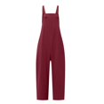 thumbnail image 3 of Women Casual Loose Wide Leg Jumpsuits Long Bib Pants Cotton Overalls with Pockets Red 5XL, 3 of 6