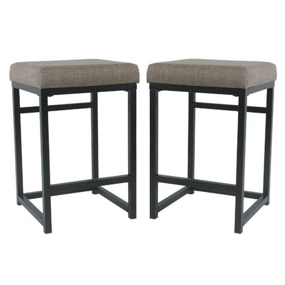 Home Square 24" Modern Metal and Fabric Counter Stool in Brown - Set of 2
