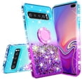 thumbnail image 2 of Samsung Galaxy S10 Case,Ring Stand Glitter Liquid Quicksand Waterfall Floating Sparkle Shiny Bling Diamond Girls Cute Shock Proof Phone Case Cover for Galaxy S10 - Teal/Purple, 2 of 5