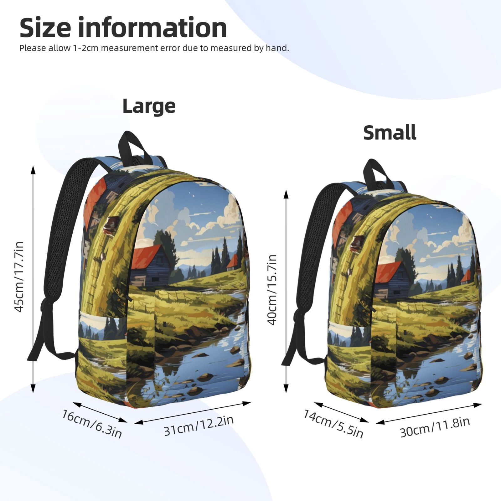 Picia Pasture Cow A Printed Canvas Daypack - Stylish and Durable Vintage Compact Backpack - Class, Work, Travel, or Laptop Bookbag,Organized Compartments-Medium