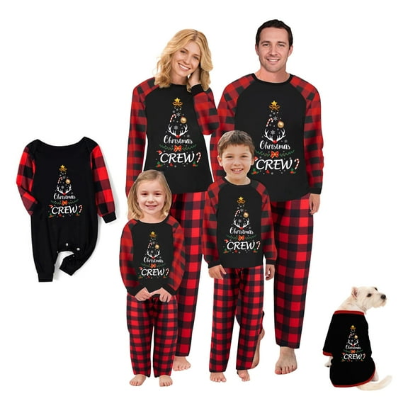 Christmas Family Matching Pajamas Sets for Family Christmas PJ's Letter Print Top and Plaid Pants Xmas Jammies Sleepwear Mommy and Me Pajamas Christmas Outfit