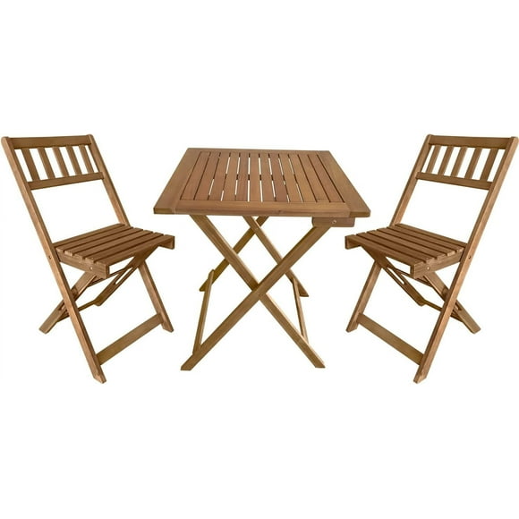 FDW Outdoor Bistro Set with 2 Chairs and Square Table for Pool Beach Backyard Balcony Porch Deck Garden Wooden Furniture, Natural Oiled