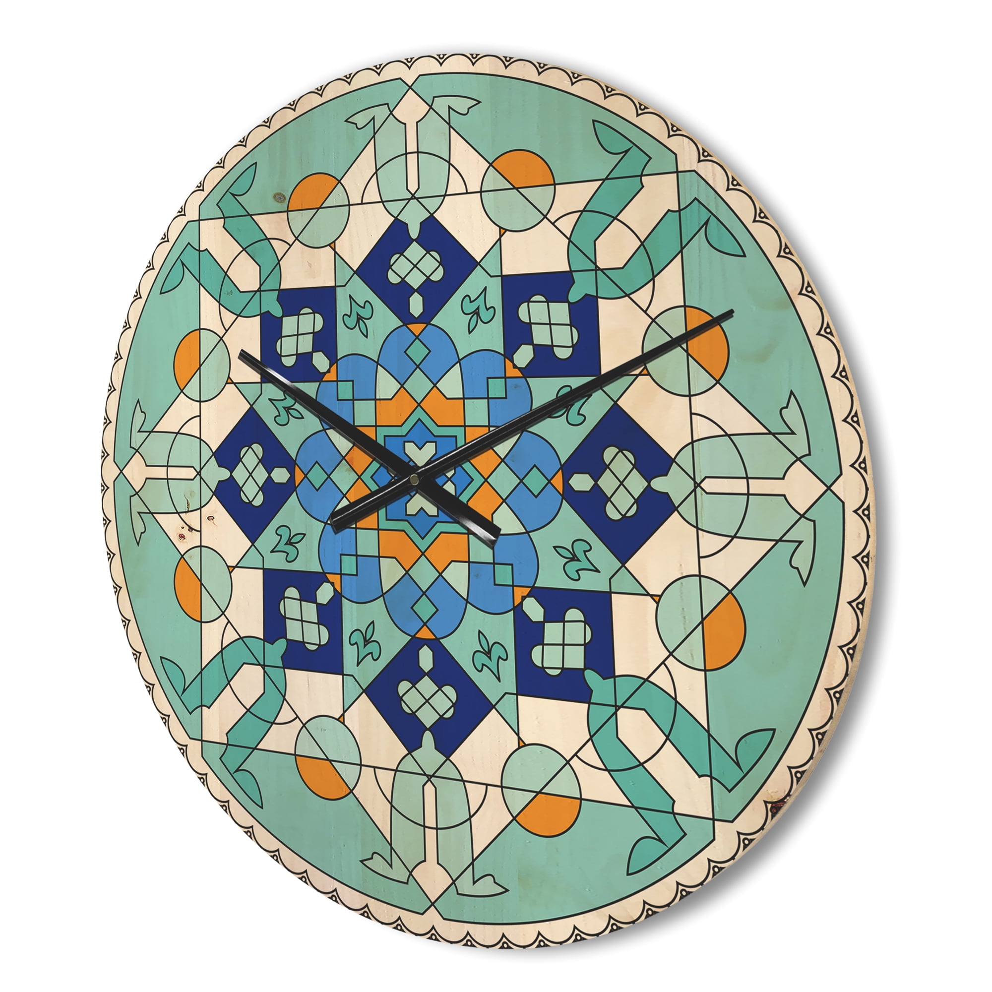 Designart 'Beautiful Blue Morroccan tile ' Modern Wood Wall Clock