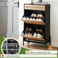 WizMax Rattan Entryway Shoe Shoe Storage Organizer with Hidden