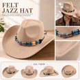 thumbnail image 5 of Wide Brim Western Cowboy Hat for Adults Structured Pinch Front Crown Felt Style Hat with Beaded Hat Band for Costume, 5 of 6