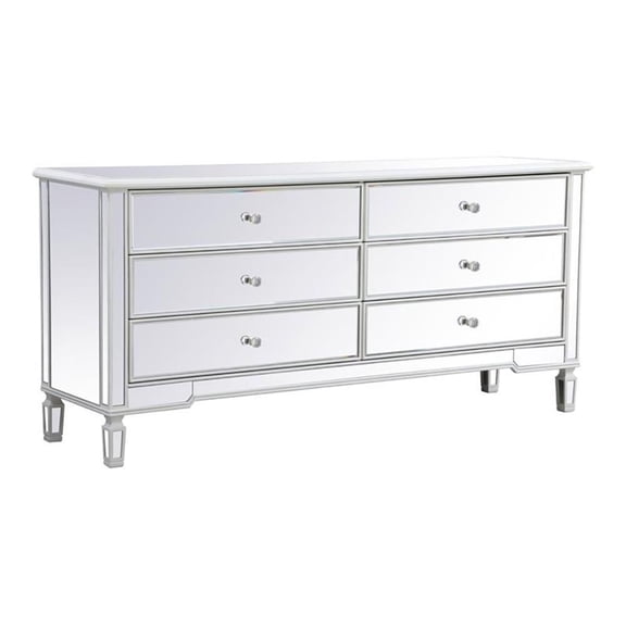 Pemberly Row Contemporary 72" Metal and MDF Mirrored Dresser in White