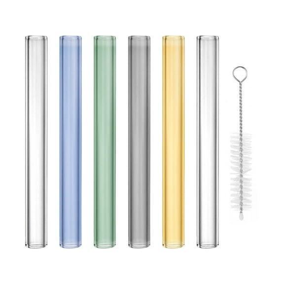 Uxcell 5 Inch Borosilicate Glass Tubes, 6 Pcs12mm OD 2mm Thick Glass Blowing Tubes Straight Pipe with Cleaning Brush for Laboratory Glass Making, 5 Color