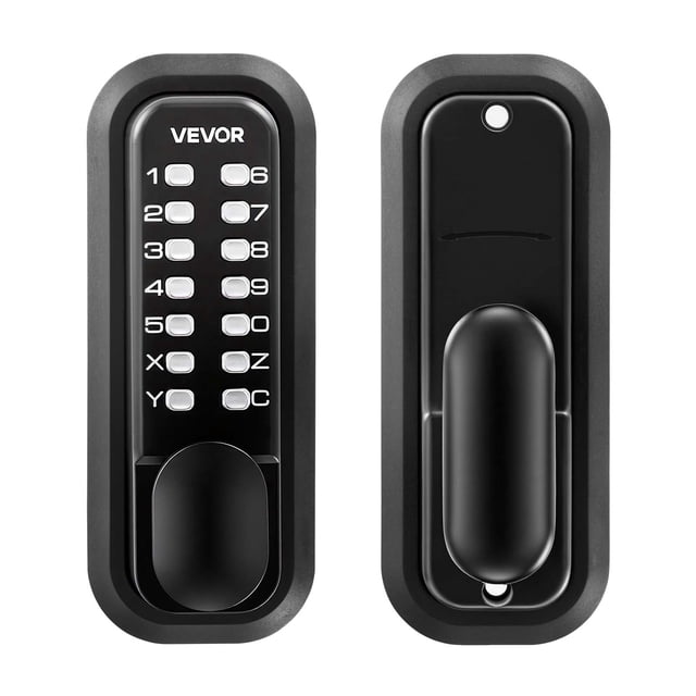 VEVOR Mechanical Keyless Entry Door Lock, 2.0 Code Upgrade, 4-7 Digits Code, Single-Sided Push Button Combination Mechanical Keypad Door Knob, Auto Locking, for Garden Gates, Indoor or Outdoor, Black