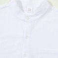 thumbnail image 5 of WTOBBY Men's Cotton Linen Blend Business Shirt Slim Fit Solid Color Stand Collar Long Sleeve Button Front Pocket Casual Office Breathable Top,White 3XL, 5 of 8