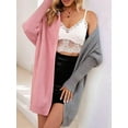 thumbnail image 4 of Women Fall and Winter Open Front Long Sleeve Hooded Knit Cardigan Color Block Outwear Coats Pink & Dark Grey M, 4 of 9