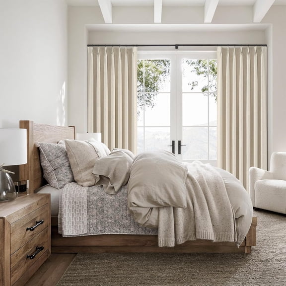 Pinch Pleated Blackout Curtain Set, 2-Pack Beige 84" Linen - Soundproof Drapes for Homeowners & Bedroom Users