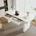 thumbnail image 2 of Finmind 63-Inch White Desk with Drawers, Modern Glossy Executive Office Desk, Elegant Writing Computer Table for Home Office or Study, Cream White, 2 of 7