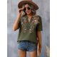 thumbnail image 5 of Camisas Mexicanas para Mujer, Blusa Tradicional de Verano Bordada, Túnica Floral, Cuello en V, Camiseta de Corta. Verde S, 5 of 8
