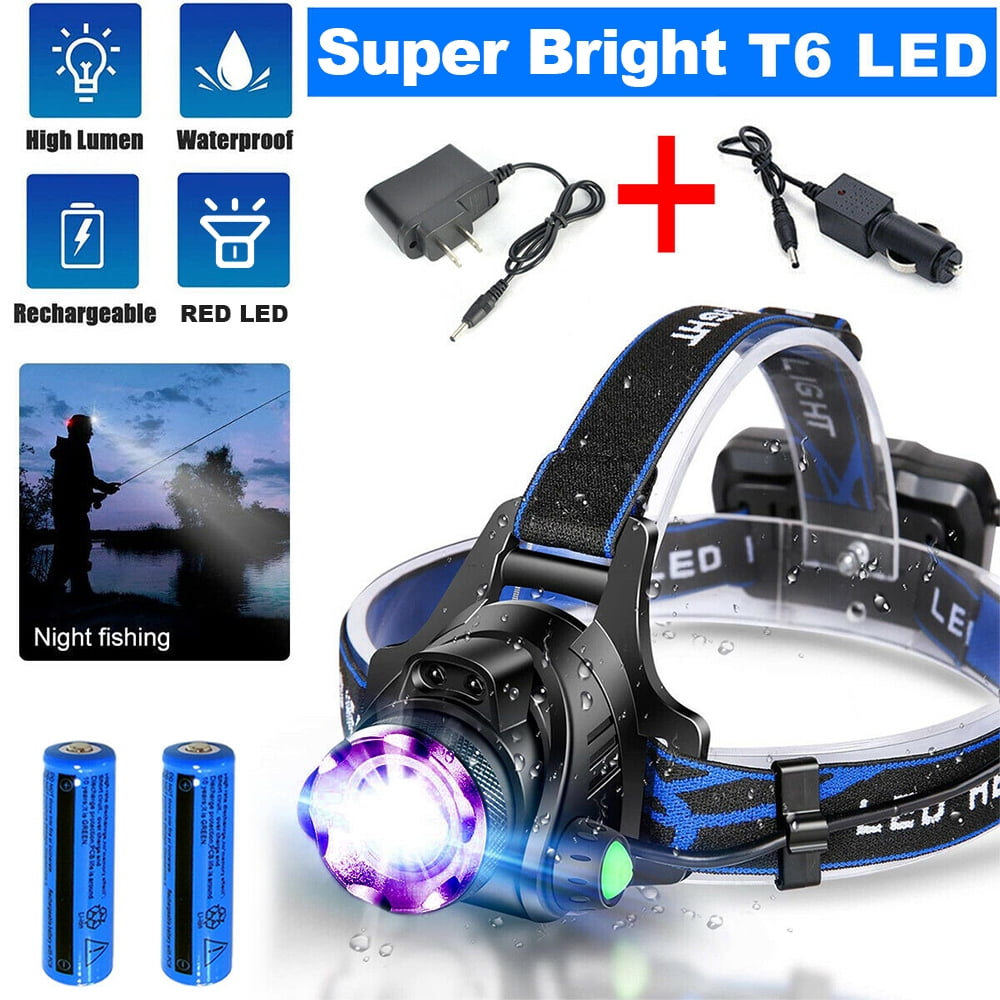 Zoom Headlamp 35000LM Rechargeable T6 LED Headlight Flashlights Head Torch Fish 