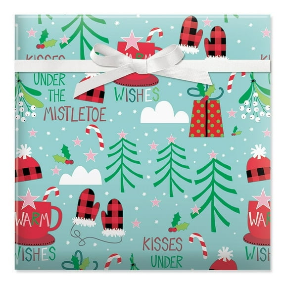 Current Kisses Under the Mistletoe Christmas Rolled Wrapping Paper - Premium Jumbo, 23-Inch x 32-Foot