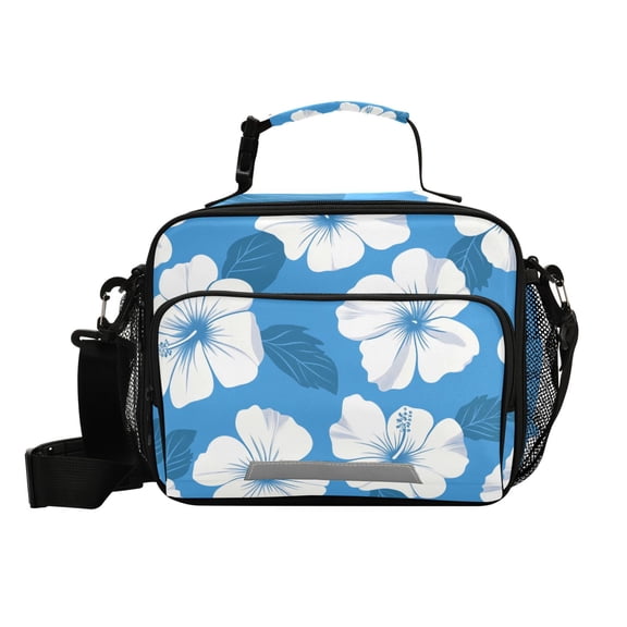 Hawaii White Florals Leaves Insulated Lunch Bag Portable Cooler Bag Mommy Bag Large Capacity 6L