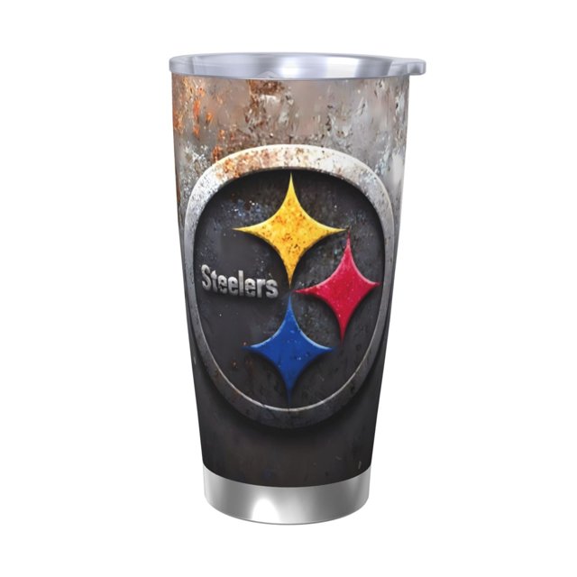 Taza térmica duradera de acero inoxidable 304 con tapa y pajita con temática del equipo de fútbol de los Steelers Taza térmica de acero inoxidable de 20 oz Taza para automóvil Adecuada para bebidas
