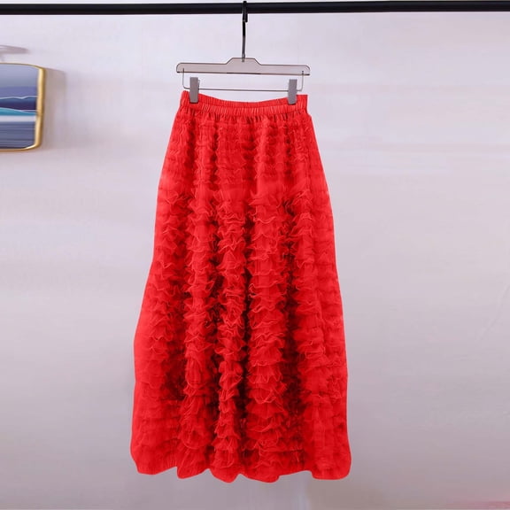 LEKWK Tulle Skirts for Women High Waisted Skirt Ruffle Skirt Maxi Skirt Tiered Skirt for Wedding Guest Party Ballroom Dance Princess Style Outfit