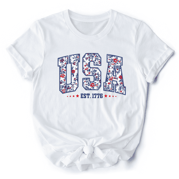 Patriotic USA Floral T-Shirt, 1776 Independence Day Tee