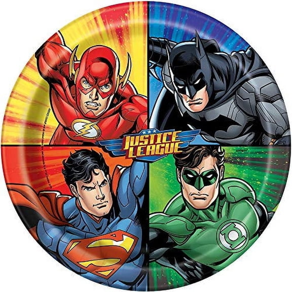 Justice League Round Dinner Plates, 9", 8 Ct