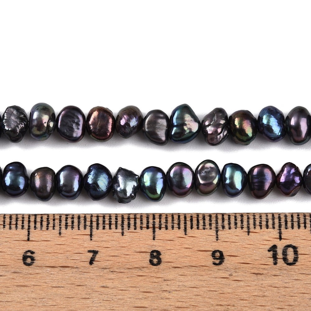 Natural Cultured Freshwater Pearl Beads Strands Dyed Two Sides Polished Prussian Blue 3~5x4~6.5x2.5~4mm Hole: 0.5mm about 90~93pcs/strand 15.75~15.94''(40~40.5cm)