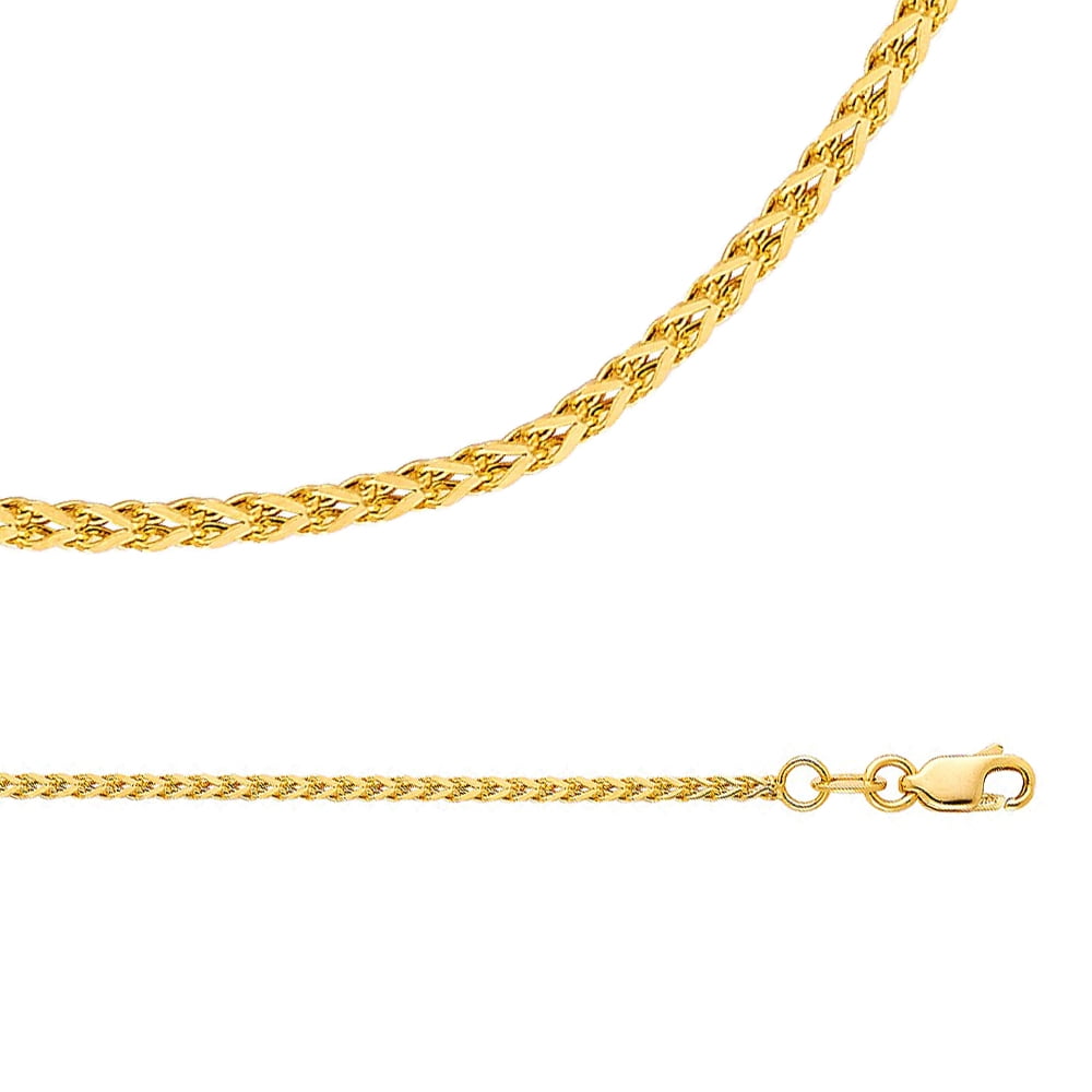 Wheat Chain Solid 14k Yellow Gold Necklace Flat Square Franco Hollow ...