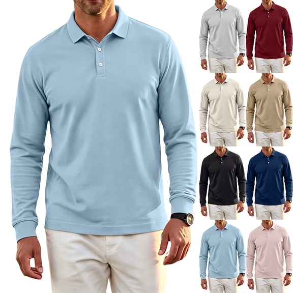 IAJDKMEK Men's Long Sleeve Golf Polo Shirt - Mesh Button Down Tops, Moisture Wicking Casual Shirts for Outdoor Sports,Beige L