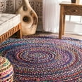 thumbnail image 1 of 5 Ft Round Blue Shade Multi Cotton Area Rug, Hand-Woven, Reversible, Farmhouse Boho Style, Durable & Pet-Friendly Rug for Living Room, Dining Room, and Bedroom, 1 of 4