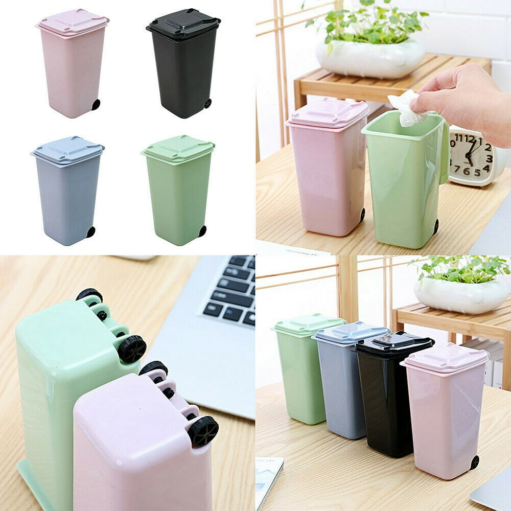 4 Pack Small Trash Can Mini Curbside Bin with Lid Desk Organizer Pen