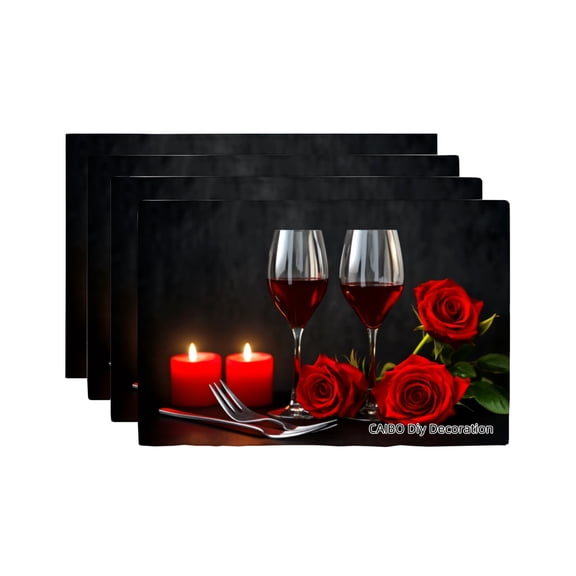 Joocar Romantic Wine And Roses Design Placemat Set Of 4 For Dinner Table Decor Linen Table Mats Set Of 4 For Home Kitchen Table Decor 12x18 inch