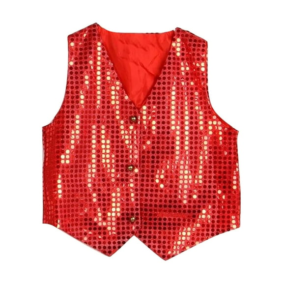 Coerni Unisex Sparkly Sequin Vest Button-Up V Neck Sleeveless Waistcoat Boys Girls Shiny Costume Gilet for Stage Performance Halloween Carnival