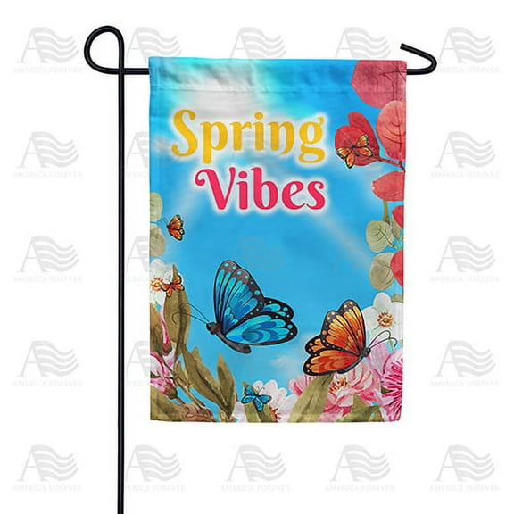 America Forever Spring Vibes Garden Flag 12.5 x 18 inches Double Sided Butterflies, Flowers, Cherry Blossom, Sunshine - Seasonal Yard Lawn Outdoor Decorative Spring is Here Garden Flag