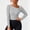 *Gray, variant on ClodeEU Women's Asymmetrical Twist Neck Ribbed Knit Crop Tops,Casual Slim Fit Long Sleeve Blouse ,Women's Plus L