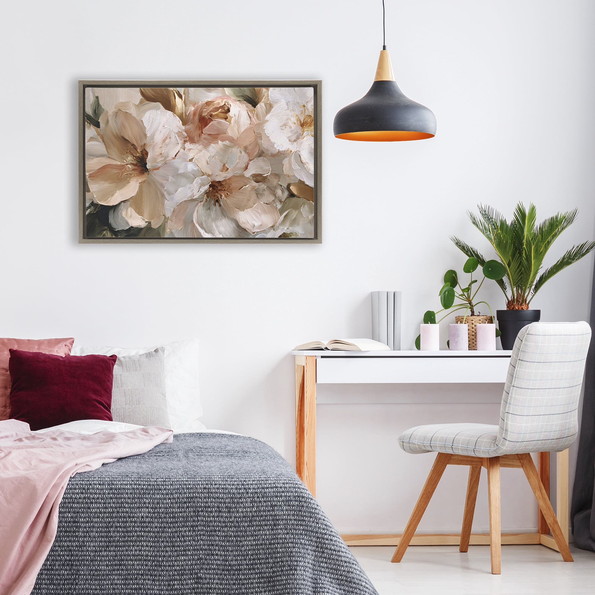 Stupell Industries Pink Brushstroke Petals Brown Framed Floater Canvas Wall Art, design by Jacky Ngan
