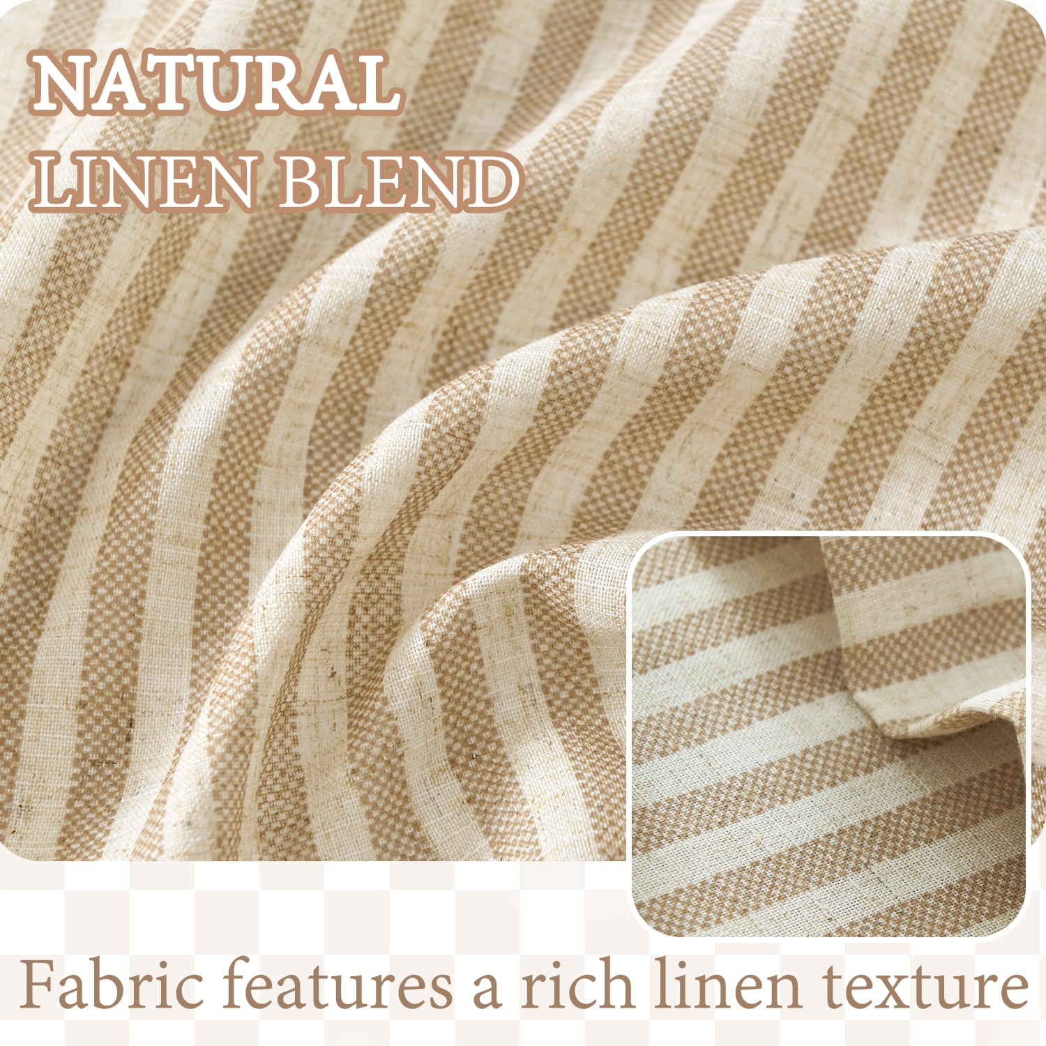 TOPICK Striped Kitchen Curtains and Valance Set 36 Inch Small Linen Curtains for Cafe Living Room Bathroom Farmhouse 3 Pieces Set Rod Pocket Beige