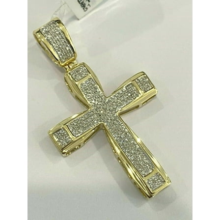 2.20Ct Round Cut Lab Created Diamond Bling Cross Pendant Charm Men's 14k Yellow Gold Plated Silver