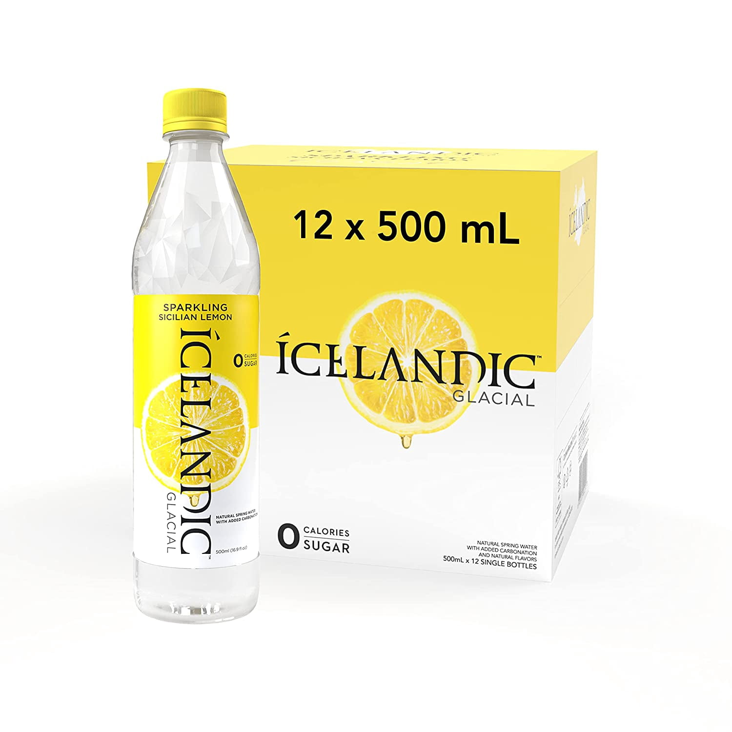 Icelandic Glacial Sparkling Water, Sicilian Lemon, 500 ml, 12 Count