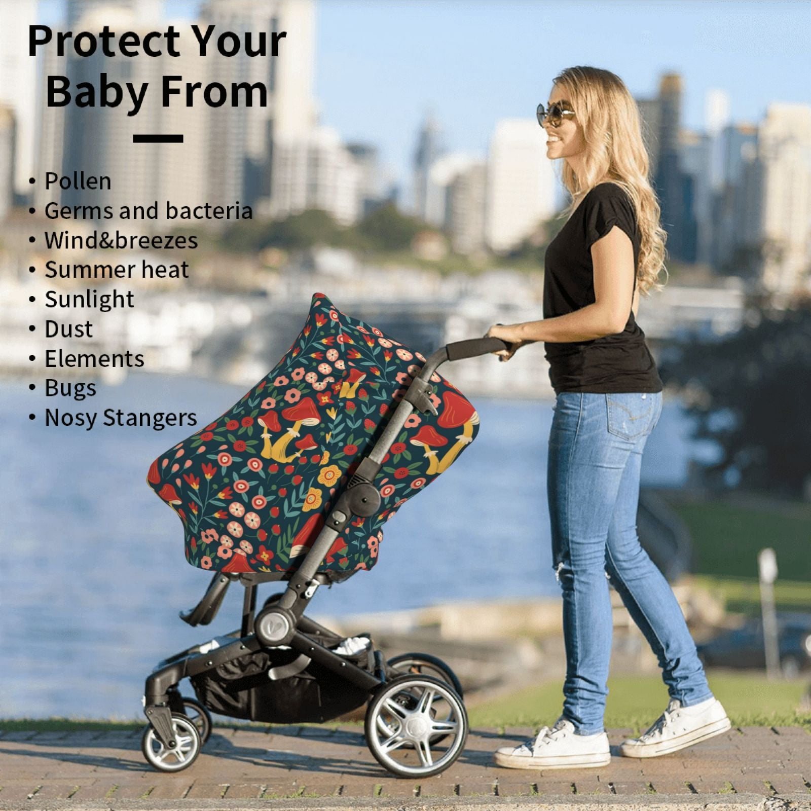 Fotbe Berries and Flowers Pattern Car Seat Covers for Babies, Nursing Breastfeeding Cover Carseat Canopy, Soft Stretchy Carrier Cover