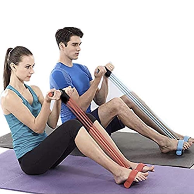 Abdominal Waist Leg Slimming Trainer Upgrade 4-Tube Fitness Sit-up Exercise Equipment with Elastic Pull Rope for Arm Legs Stretching Workout Bodybuilding Abdominal Training (Random Color)