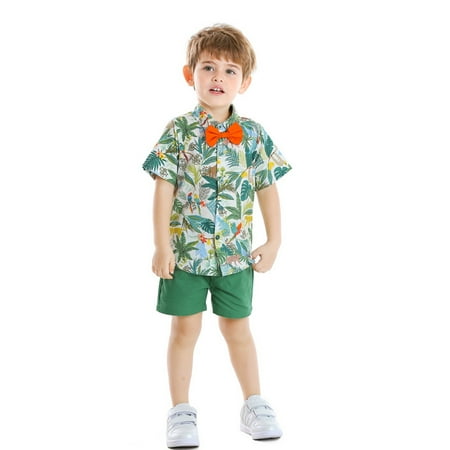 

Luiryare Baby Boy Hawaiian flower short-sleeved shirt elastic band shorts suit