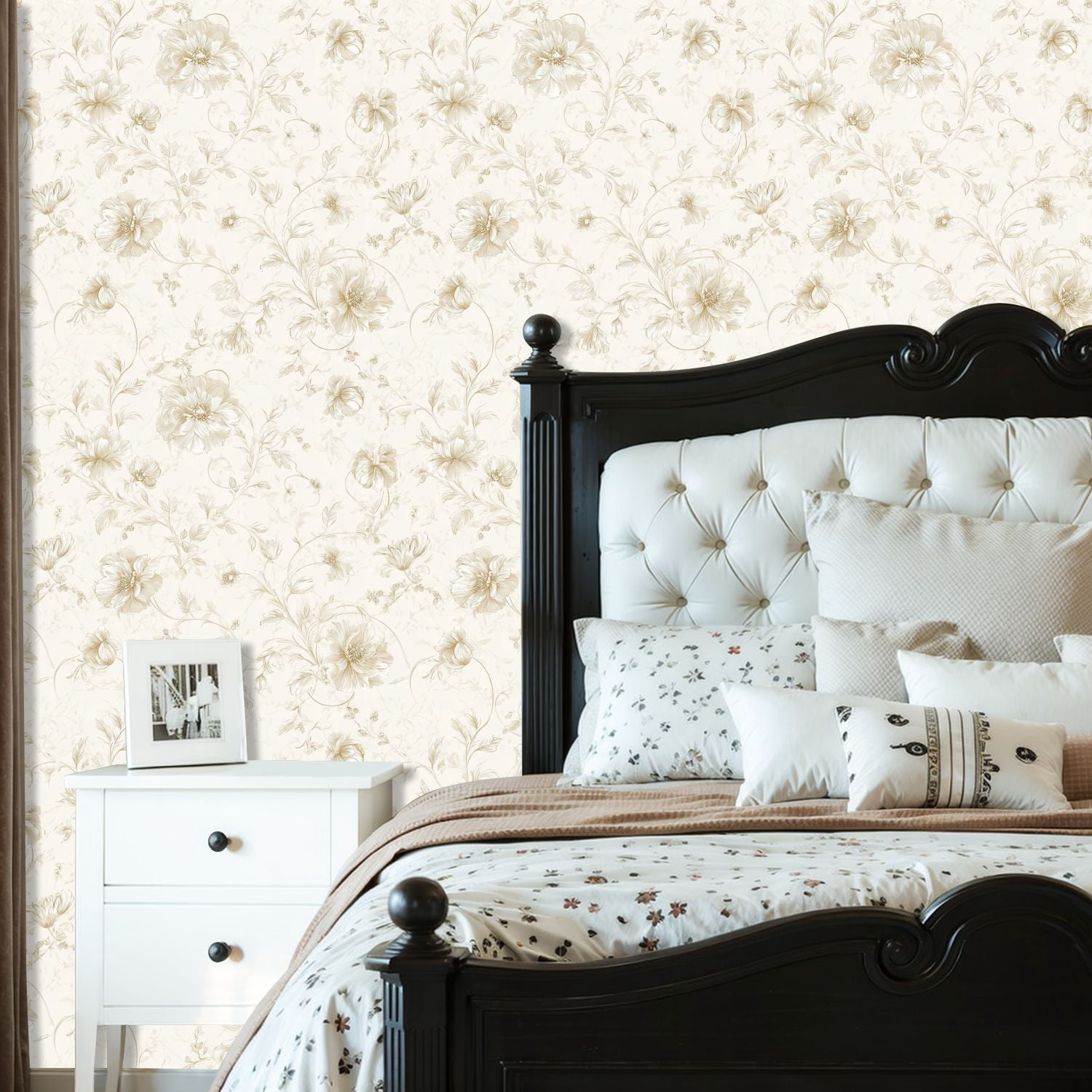 Vintage Peel and Stick Wallpaper Elegant Floral Beige Cream Flowers Soft Wall Mural 23.6in x 9.8ft Self Adhesive Removable Wall Paper Renter Friendly Wallpaper for Nursery Bedroom Cabinets