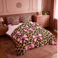thumbnail image 3 of Manfei Pink Bowknot Bow Twin Bedding Sets 7 Pieces,Brown Leopard Print Bedding Comforter Set 7 Pieces,Jungle Animal Sheet Sets For Girls,Microfiber Room Decorative Reversible, 3 of 7