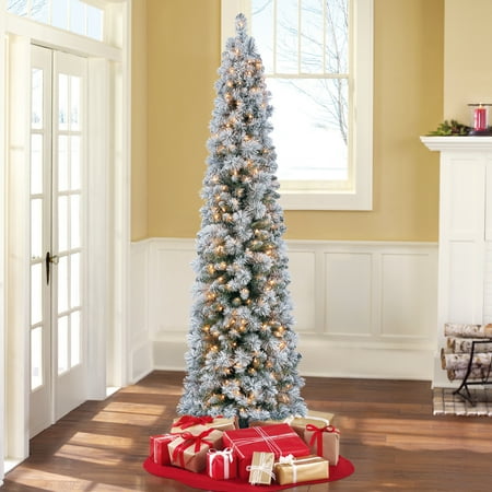 Holiday Time Pre-Lit 7' Colorado Flocked Pencil Artificial Christmas Holiday Time Pre-Lit 7' Colorado Flocked Pencil Artificial Christmas Tree, Clear-Lights - Walmart.com - Holiday Time Pre-Lit 7' Colorado Flocked Pencil Artificial Christmas