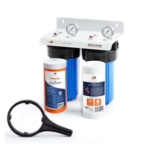 2-Stage 10" Whole House Water Filtration System by Aquaboon With KDF & Sediment Filter