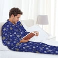 thumbnail image 6 of Naloa Golden Snowflakes Royal Blue Men’s Pajamas Set - Long Sleeve Button Down Sleep Shirt and Pajama Bottoms Sleepwear Set-, 6 of 7