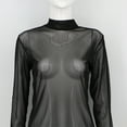 thumbnail image 4 of Camisa de la base de la mujer Sexy manga larga ver a través de la camiseta transparente de la dama casual camiseta Cuello redondo Club de fiesta Club femenino Tops de primavera Negro S sidaley  AP008921-01, 4 of 7