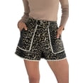 thumbnail image 6 of Women's Khaki Leopard Denim Shorts with Scalloped Lace Trim – Stylish Casual Summer Wear, XL, 6 of 6