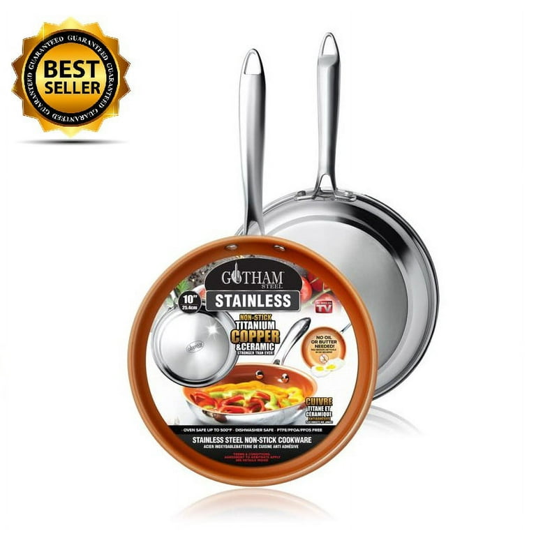Gotham Steel gotham steel stainless steel 2 pack frying pan set premium  copper nonstick frying pans- tri-ply bonded, coated with titanium